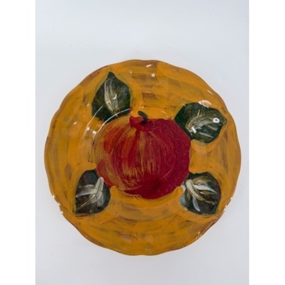 Arte Italica Hand Painted Ceramic Apple Scalloped Plate Made in Italy 8 Inch